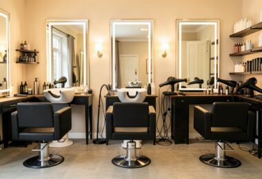 Fauteuils et miroirs dans un salon de coiffure moderne