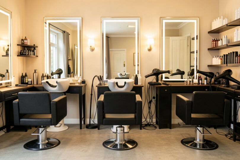 Fauteuils et miroirs dans un salon de coiffure moderne